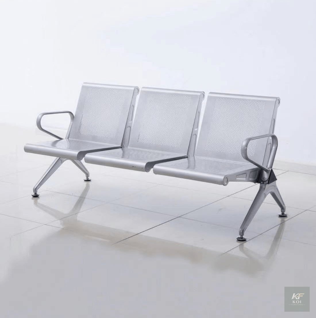 3-seater metallic perforated waiting or reception bench, 3-seater metallic waiting bench Kenya, perforated reception bench Nairobi, three-seater office waiting bench, metal reception seating Kenya, pe