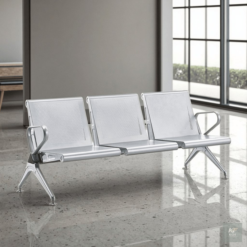 3-seater metallic perforated waiting or reception bench, 3-seater metallic waiting bench Kenya, perforated reception bench Nairobi, three-seater office waiting bench, metal reception seating Kenya, pe