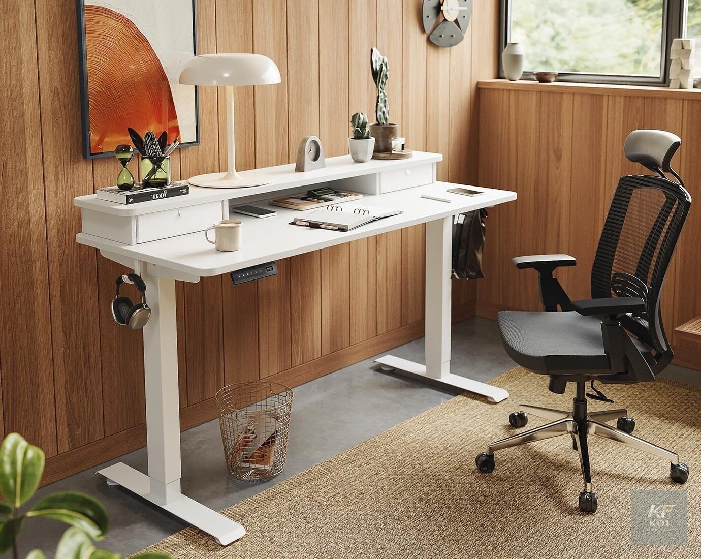 White Manual Adjustable Home Office Desk 5
