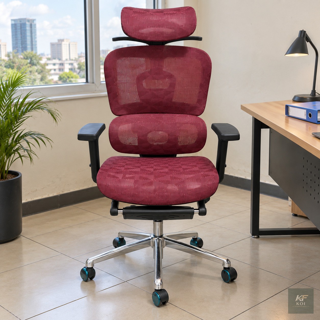 AeroFlex Red Executive Mesh Office Chair, AeroFlex executive office chair, red mesh office chair, ergonomic red office chair, executive mesh chair Kenya, modern red office chair, high-back mesh office