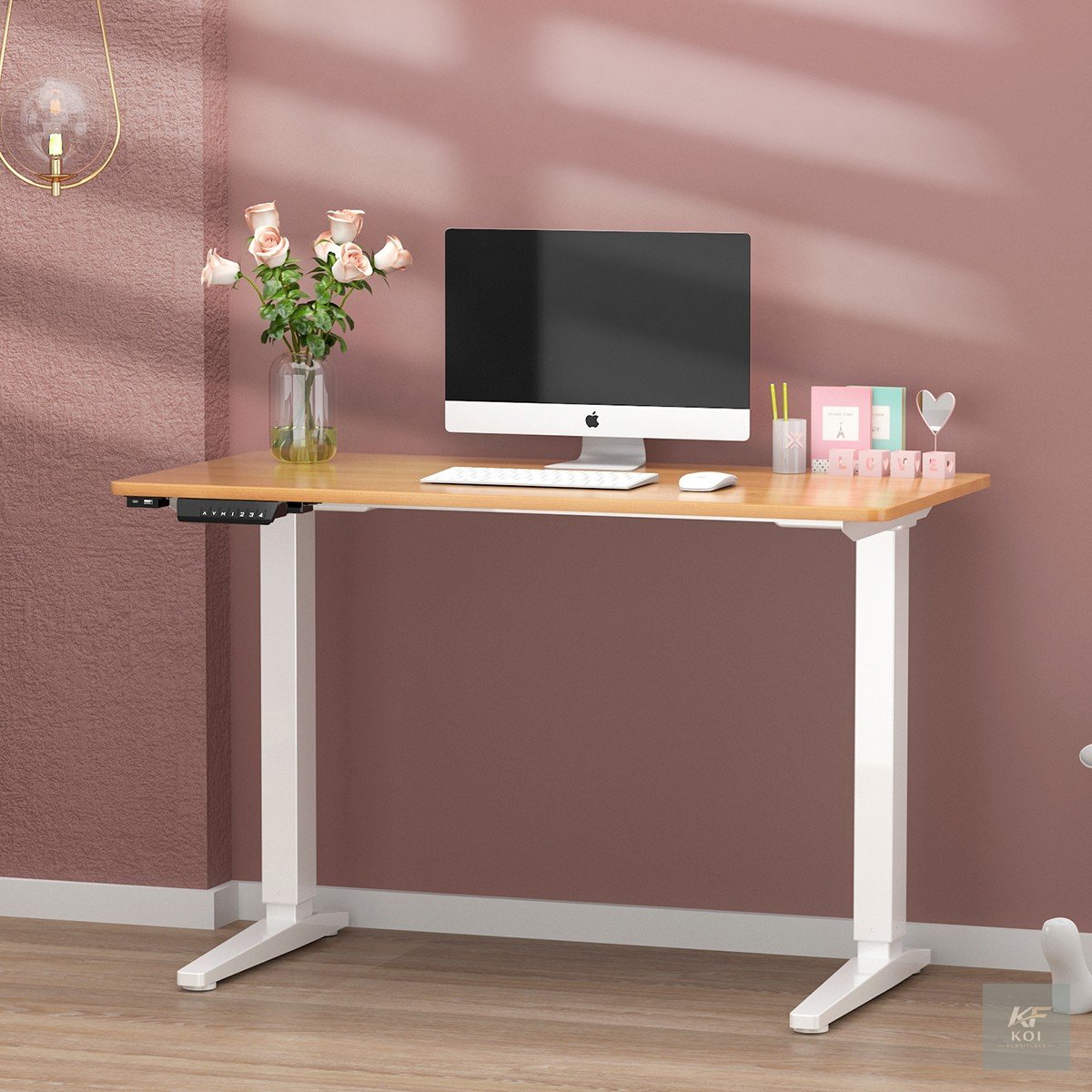 Brown Electric Height Adjustable Standing Desk, brown electric standing desk, brown height adjustable desk, electric height adjustable office desk, brown sit stand desk, electric standing office desk,