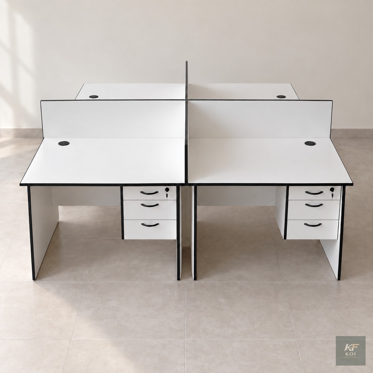 Bullpen 4-Way Modern White Office Workstation, Bullpen 4-way workstation, modern white office workstation, 4-way office desk Kenya, four-person office workstation, white modular office desk, 4-seater