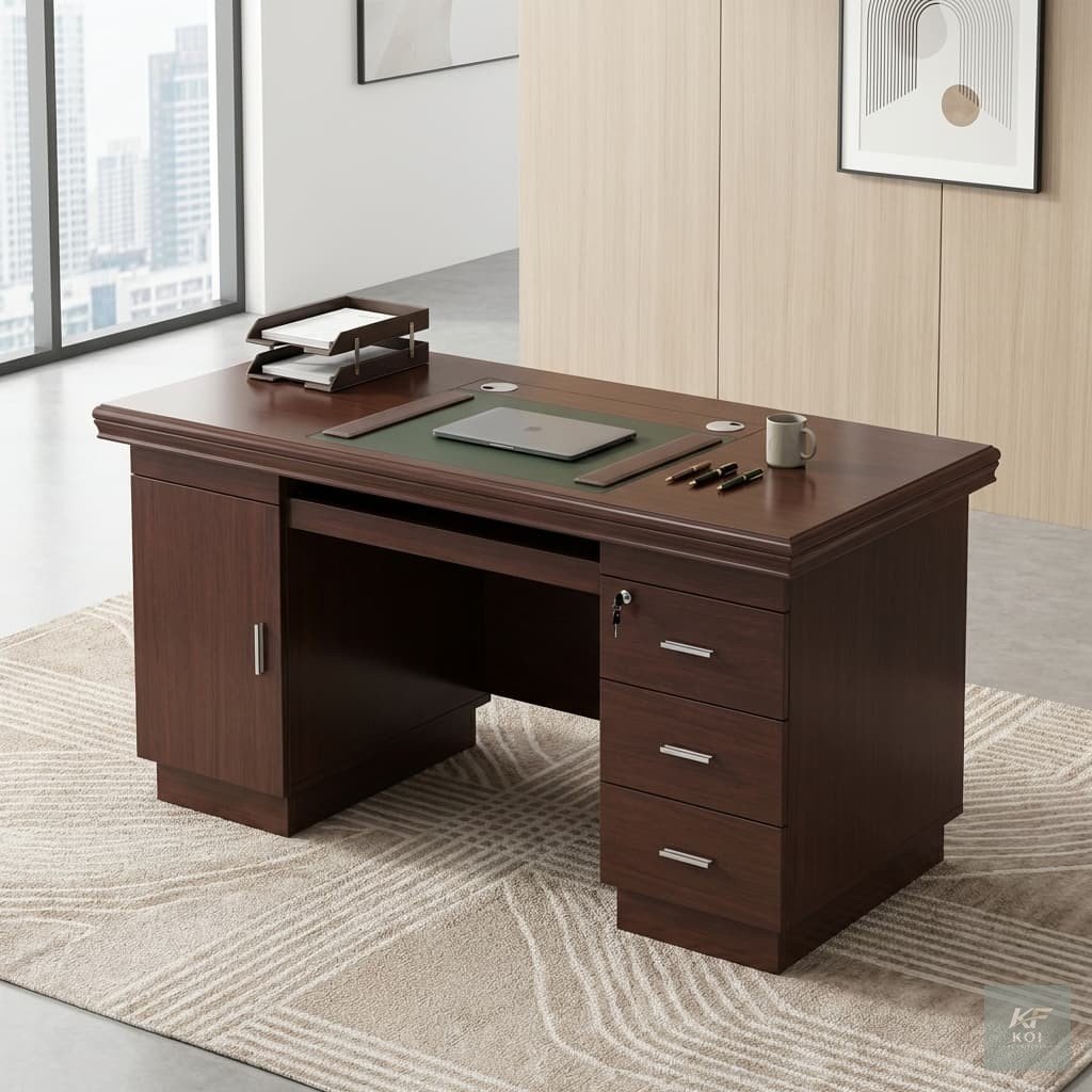 Dark Mahogany-Finish Executive Office Desk, dark mahogany executive desk, mahogany-finish office desk Kenya, executive wooden office desk Nairobi, modern mahogany office desk, premium executive office