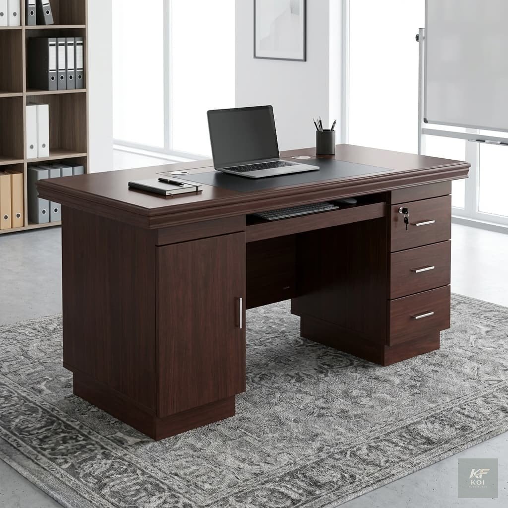 Dark Mahogany-Finish Executive Office Desk, dark mahogany executive desk, mahogany-finish office desk Kenya, executive wooden office desk Nairobi, modern mahogany office desk, premium executive office