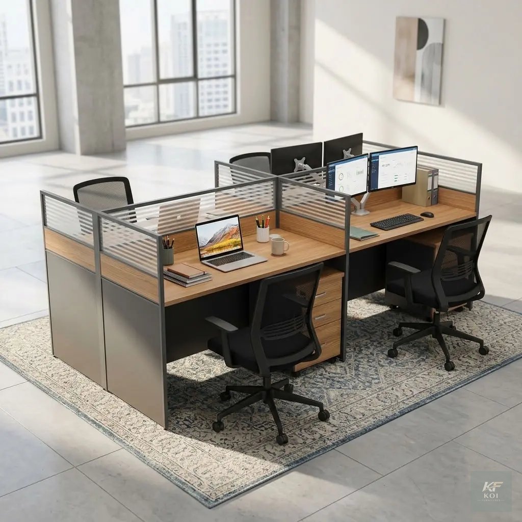 GH 4-way modular office workstation, 4-way office workstation, GH modular workstation, 4-person office workstation, four-person workstation, 4-way modular workstation, modular office workstation, 4-wa