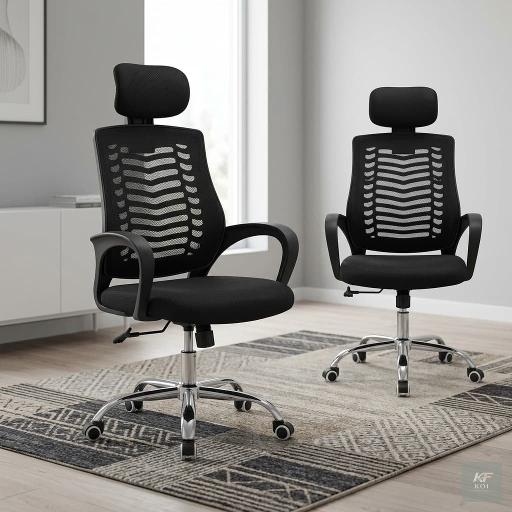 Headrest Mesh Office Chair, ergonomic mesh office chair with headrest, high-back mesh office chair Kenya, adjustable headrest office chair Nairobi, breathable mesh ergonomic chair, executive mesh swiv