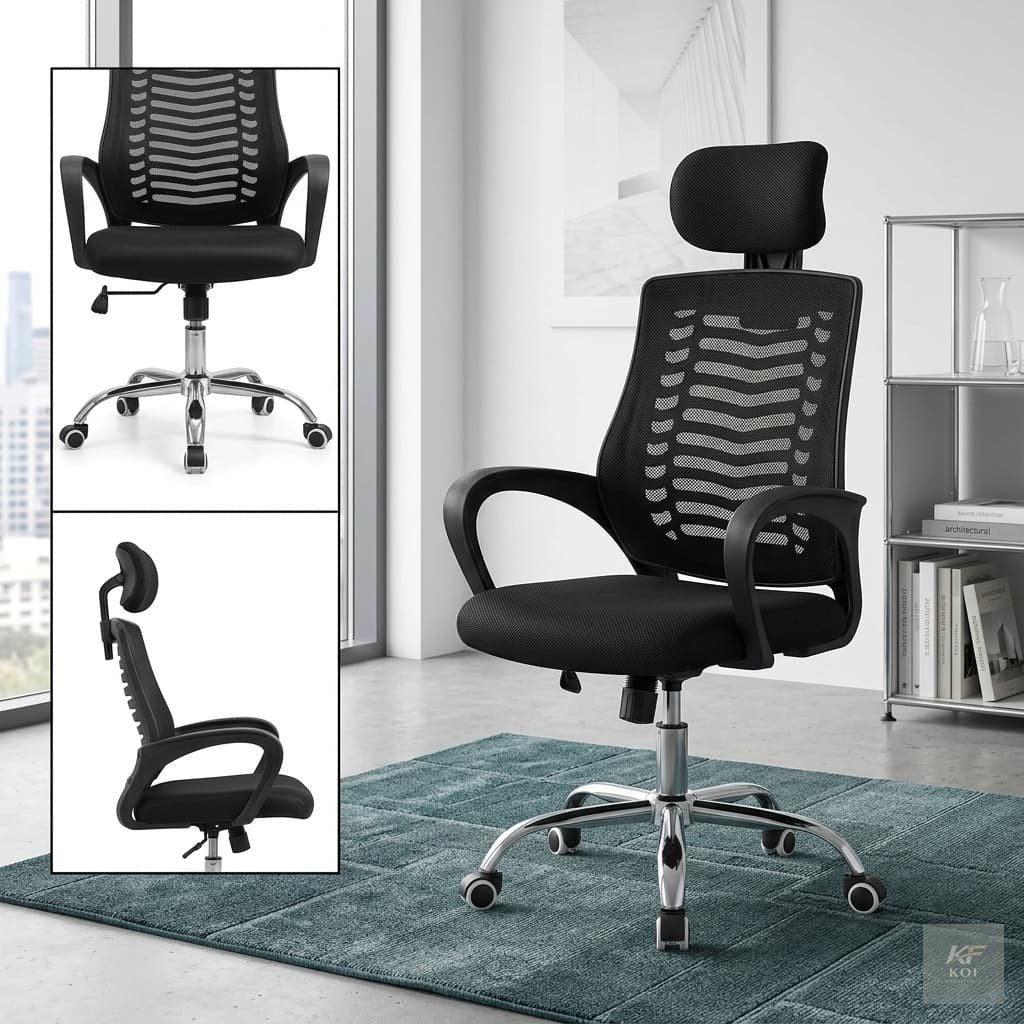 Headrest Mesh Office Chair, ergonomic mesh office chair with headrest, high-back mesh office chair Kenya, adjustable headrest office chair Nairobi, breathable mesh ergonomic chair, executive mesh swiv