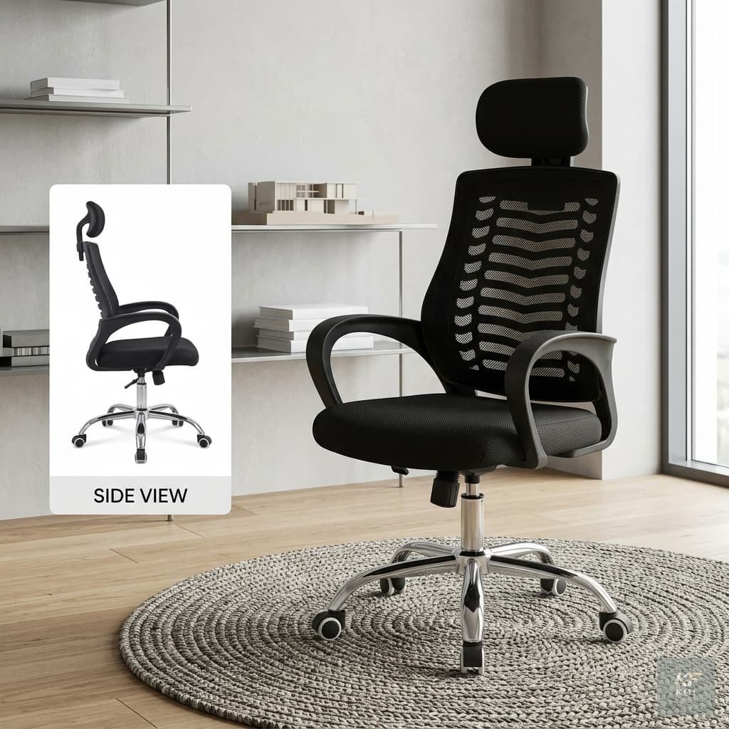 Headrest Mesh Office Chair, ergonomic mesh office chair with headrest, high-back mesh office chair Kenya, adjustable headrest office chair Nairobi, breathable mesh ergonomic chair, executive mesh swiv