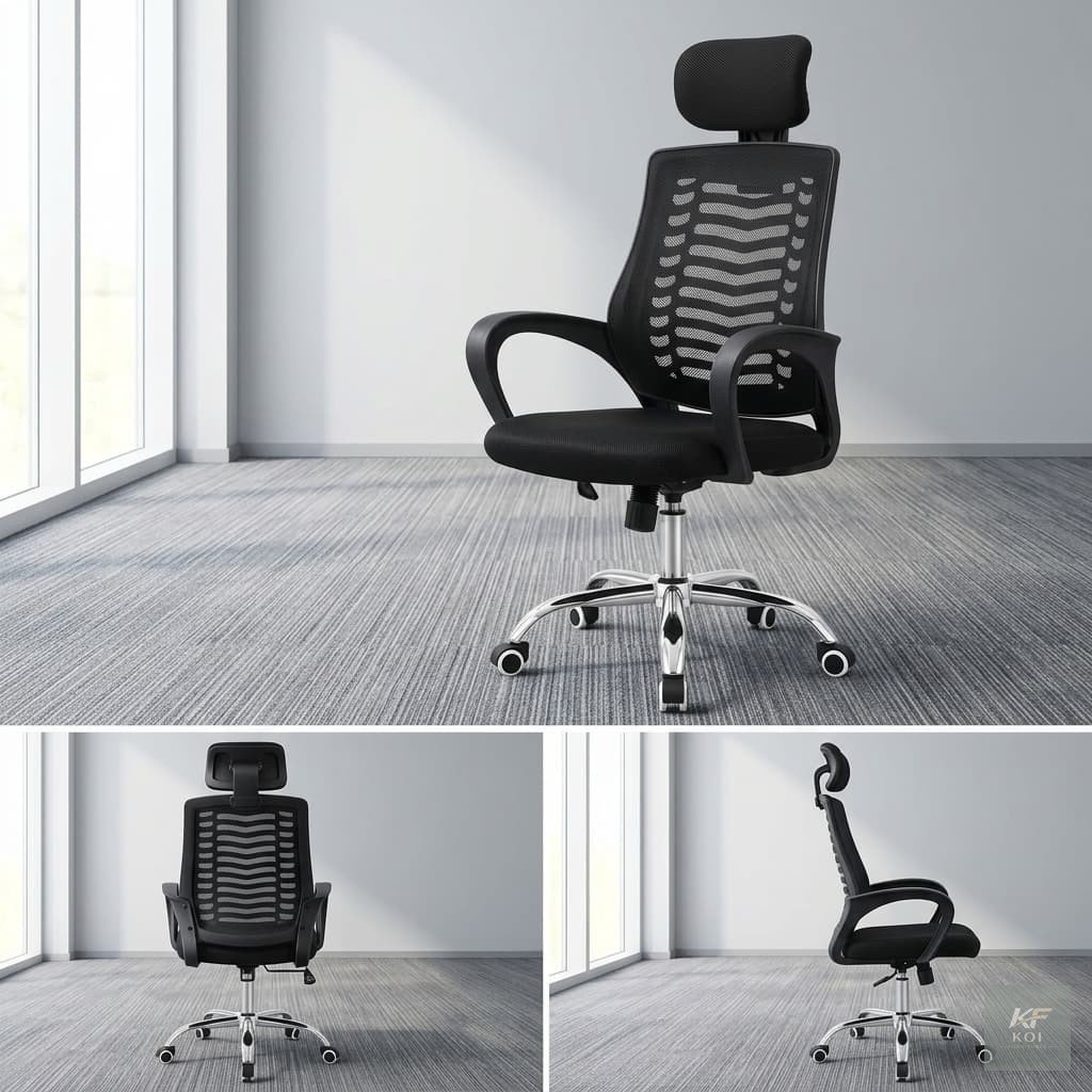 Headrest Mesh Office Chair, ergonomic mesh office chair with headrest, high-back mesh office chair Kenya, adjustable headrest office chair Nairobi, breathable mesh ergonomic chair, executive mesh swiv