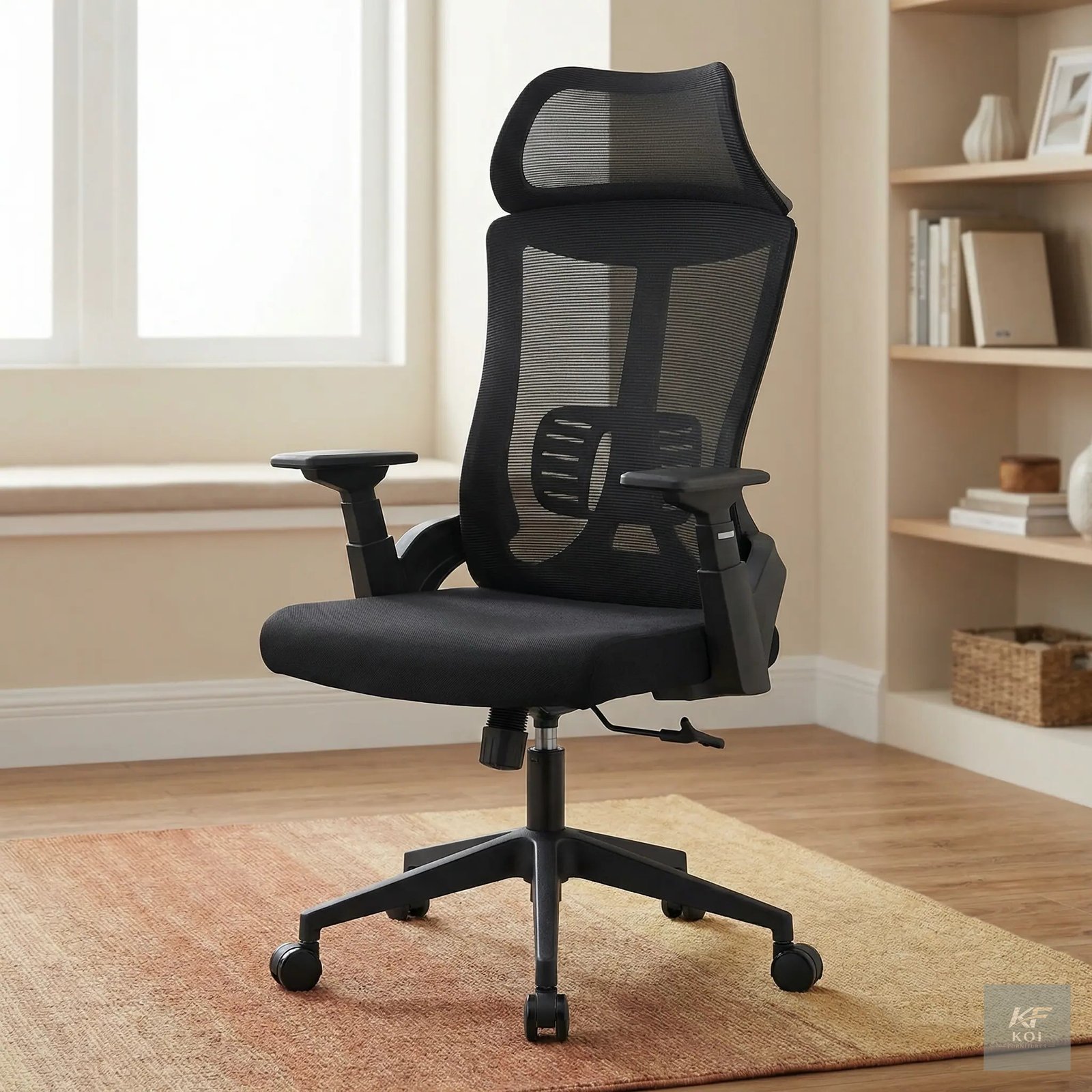 LAMAR Black High-Back Mesh Ergonomic Office Chair, LAMAR ergonomic office chair, black high-back office chair, black mesh office chair, ergonomic mesh chair, high-back ergonomic chair, breathable mesh