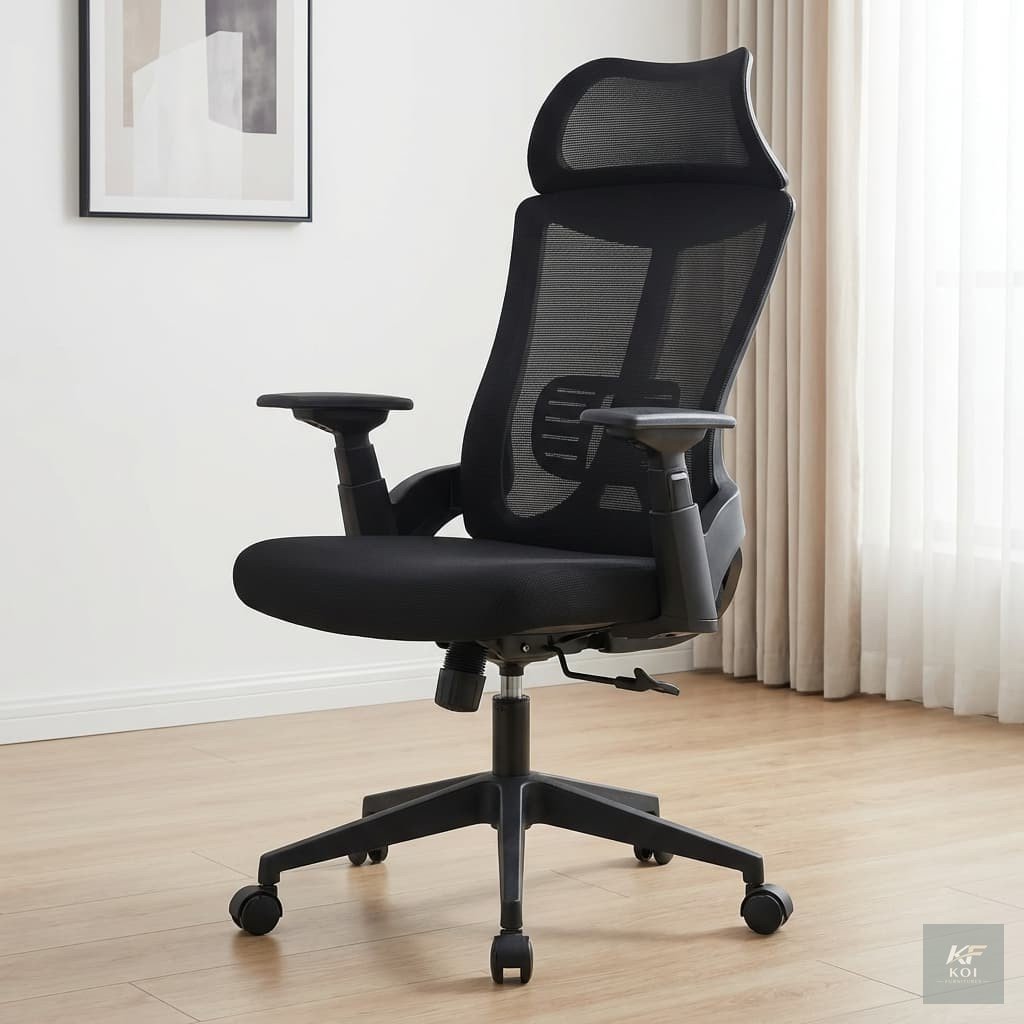 LAMAR Black High-Back Mesh Ergonomic Office Chair, LAMAR ergonomic office chair, black high-back office chair, black mesh office chair, ergonomic mesh chair, high-back ergonomic chair, breathable mesh