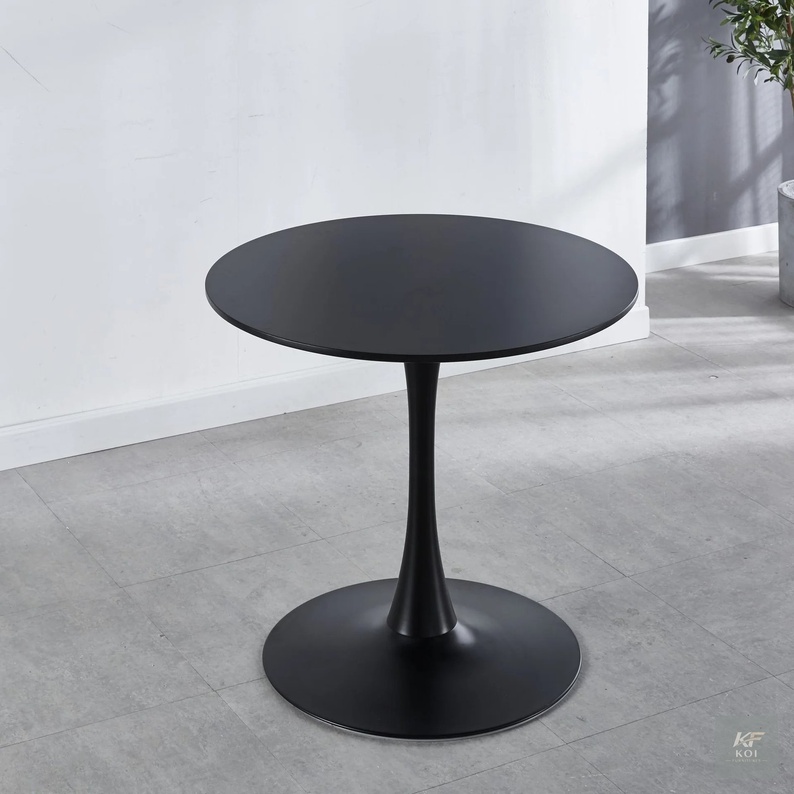 Modern Black Round Pedestal Table, black round pedestal table, modern round table, black pedestal dining table, round black table, contemporary pedestal table, minimalist round table, black circular t