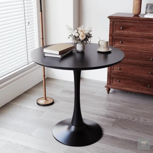 Modern Black Round Pedestal Table, black round pedestal table, modern round table, black pedestal dining table, round black table, contemporary pedestal table, minimalist round table, black circular t