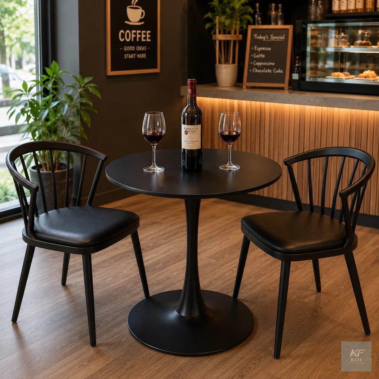 Modern Black Round Pedestal Table, black round pedestal table, modern round table, black pedestal dining table, round black table, contemporary pedestal table, minimalist round table, black circular t