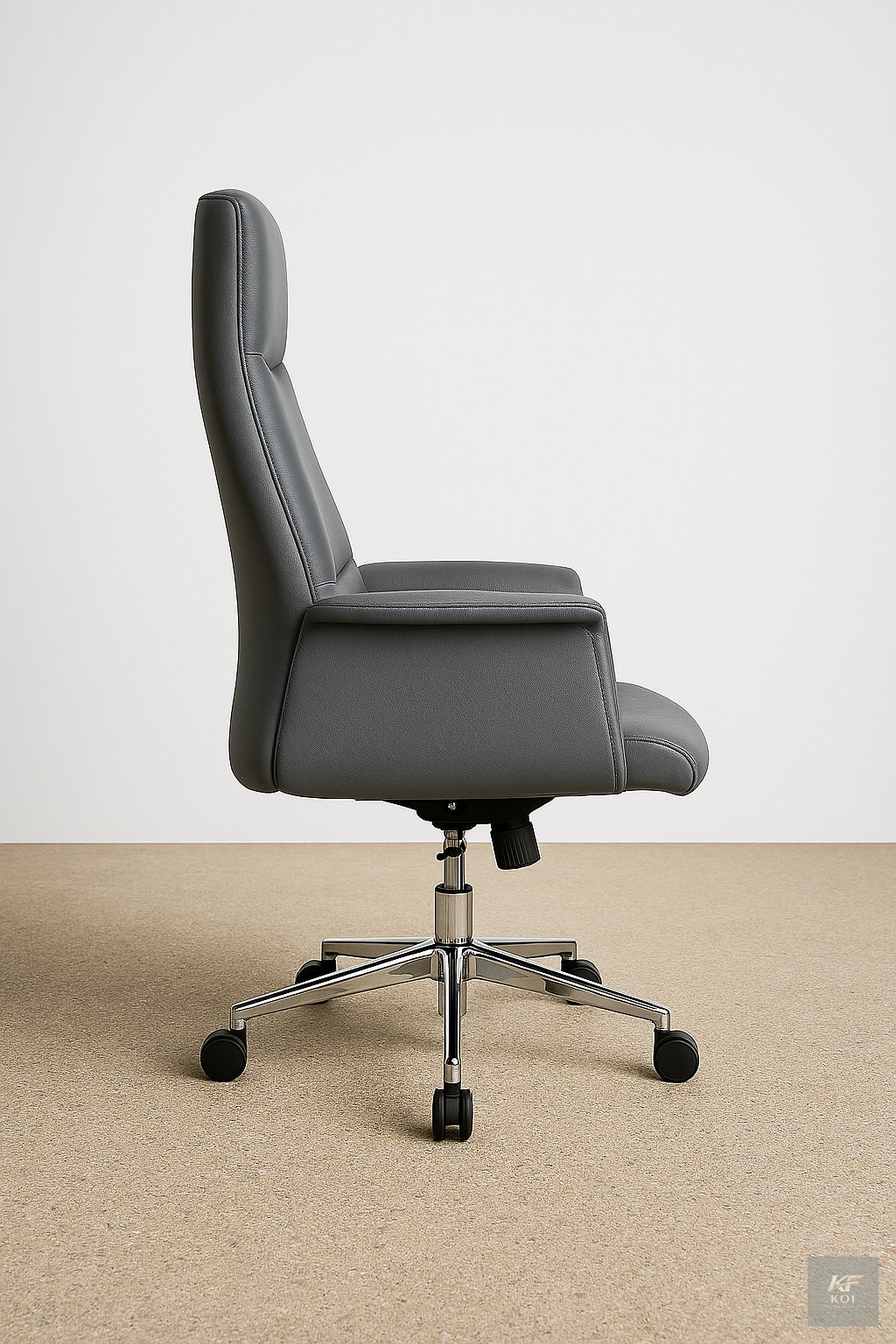 Modern gray high-back executive office chair, grey executive office chair, high-back office chair, modern executive chair, gray ergonomic office chair, adjustable executive chair, grey high-back swive