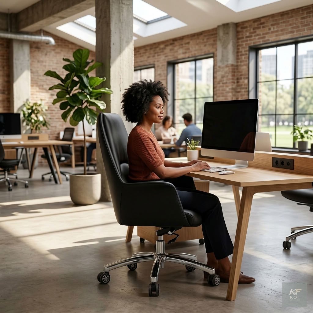 eco-leather executive mid-back swivel office chair Eco-leather executive mid-back swivel office chair, mid-back executive office chair, eco-leather office chair, executive swivel chair, leather-look o