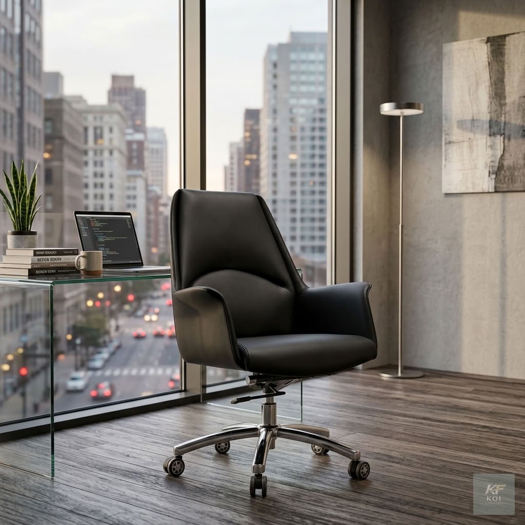 eco-leather executive mid-back swivel office chair Eco-leather executive mid-back swivel office chair, mid-back executive office chair, eco-leather office chair, executive swivel chair, leather-look o