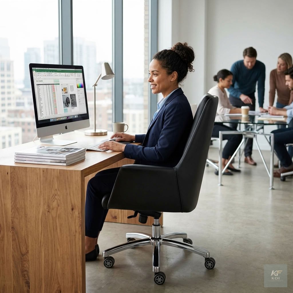 eco-leather executive mid-back swivel office chair Eco-leather executive mid-back swivel office chair, mid-back executive office chair, eco-leather office chair, executive swivel chair, leather-look o