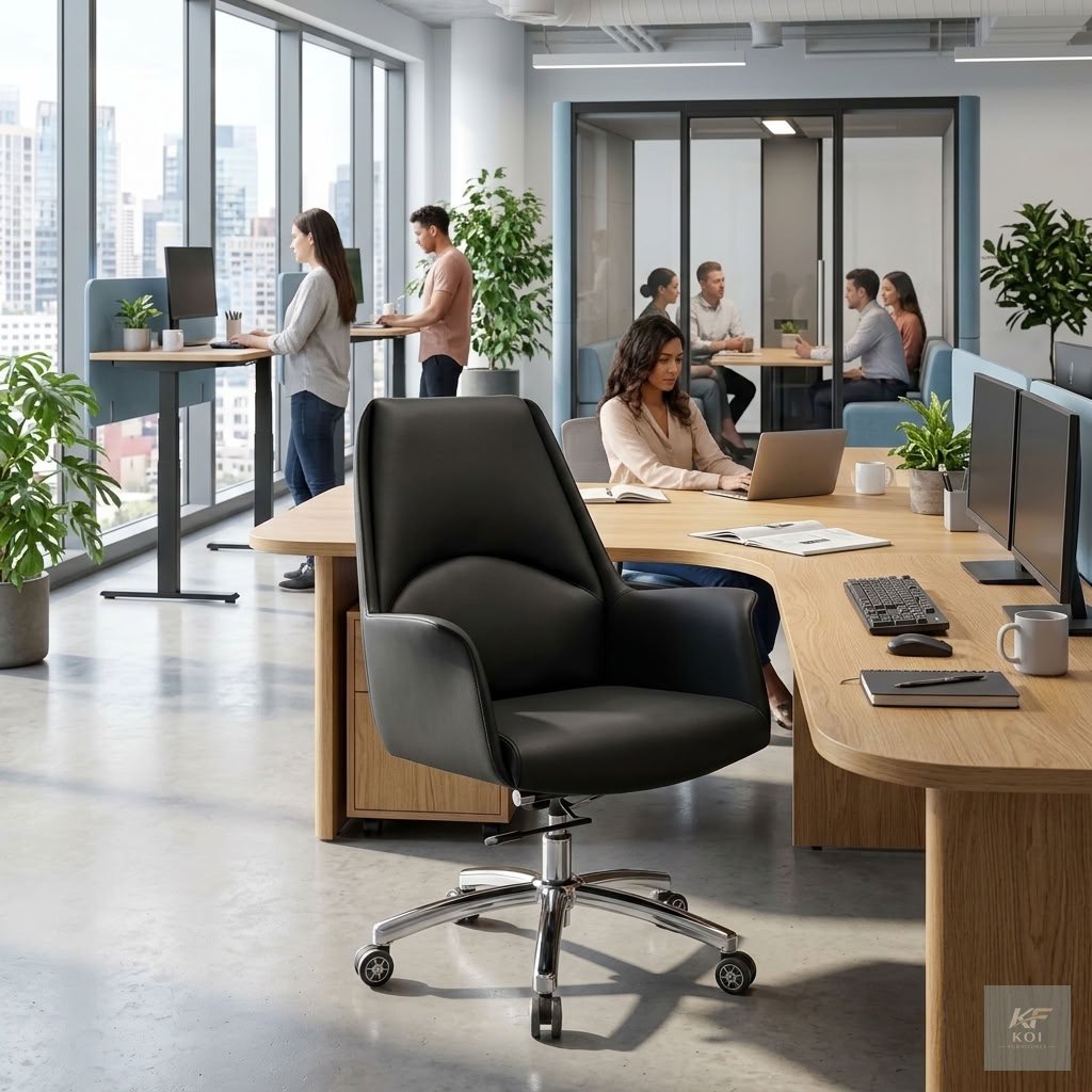 eco-leather executive mid-back swivel office chair Eco-leather executive mid-back swivel office chair, mid-back executive office chair, eco-leather office chair, executive swivel chair, leather-look o
