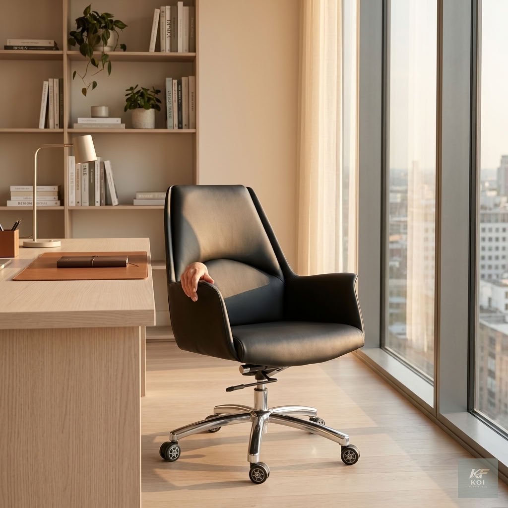 eco-leather executive mid-back swivel office chair Eco-leather executive mid-back swivel office chair, mid-back executive office chair, eco-leather office chair, executive swivel chair, leather-look o