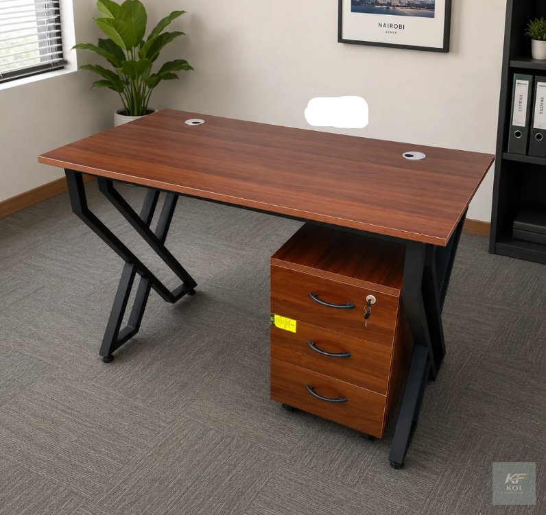 Office Desk – Walnut & Black K Frame, walnut and black K-frame office desk, modern walnut office desk, black metal frame office desk, walnut executive desk Kenya, contemporary office table, K-frame co