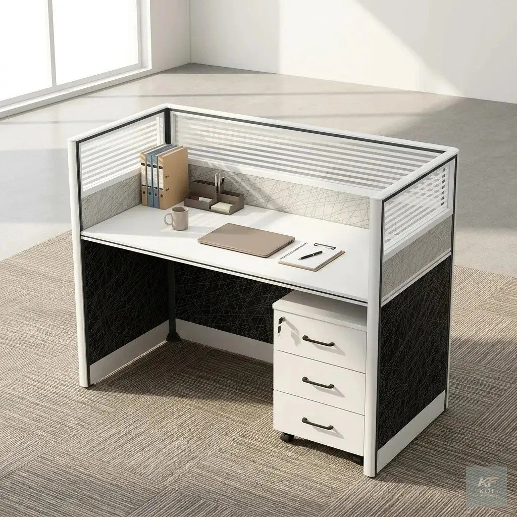 White 1-Seater Office Workstation, white single-seater workstation, 1-person office workstation, white office workstation, single office desk workstation, 1-seater workstation desk, compact office wor