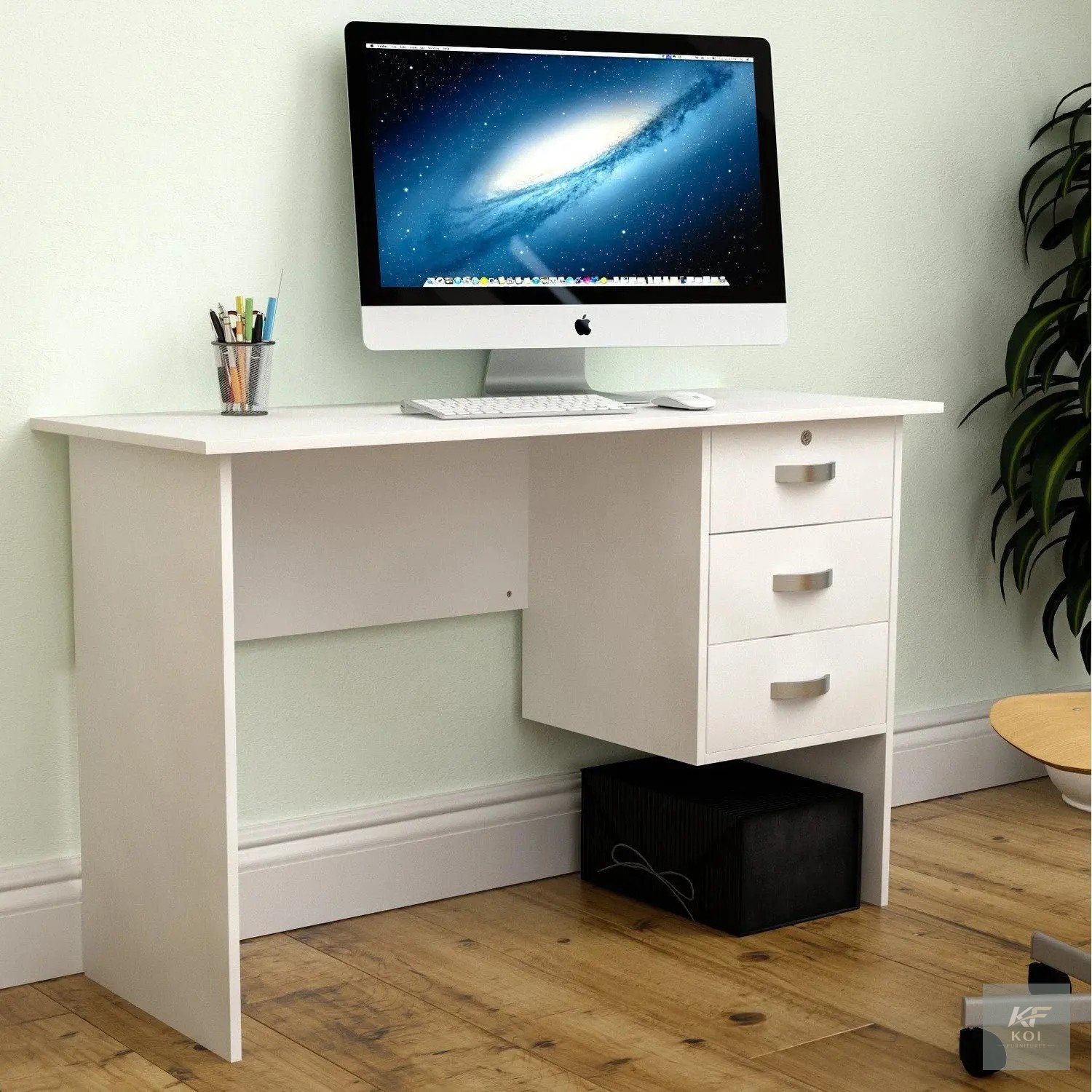 White 120cm Home Office Study Desk, white 1.2m study desk, 120cm white office desk, white home office desk, modern white study table, compact home office desk, white computer desk, minimalist writing