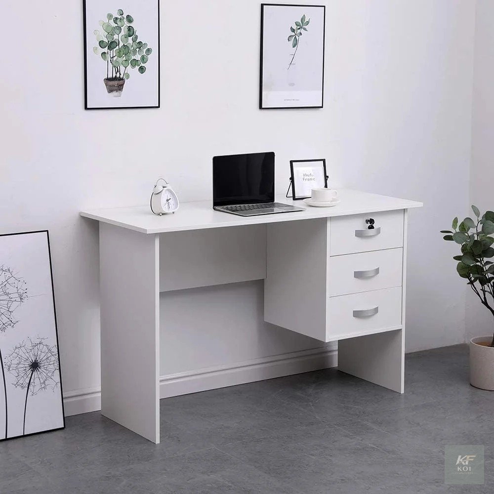 White 120cm Home Office Study Desk, white 1.2m study desk, 120cm white office desk, white home office desk, modern white study table, compact home office desk, white computer desk, minimalist writing