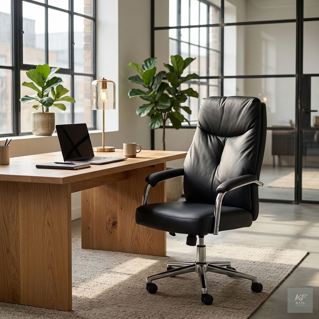 black executive high-back leather office chair, black leather executive office chair, high-back executive chair Kenya, black leather office chair Nairobi, premium executive swivel chair, ergonomic hig