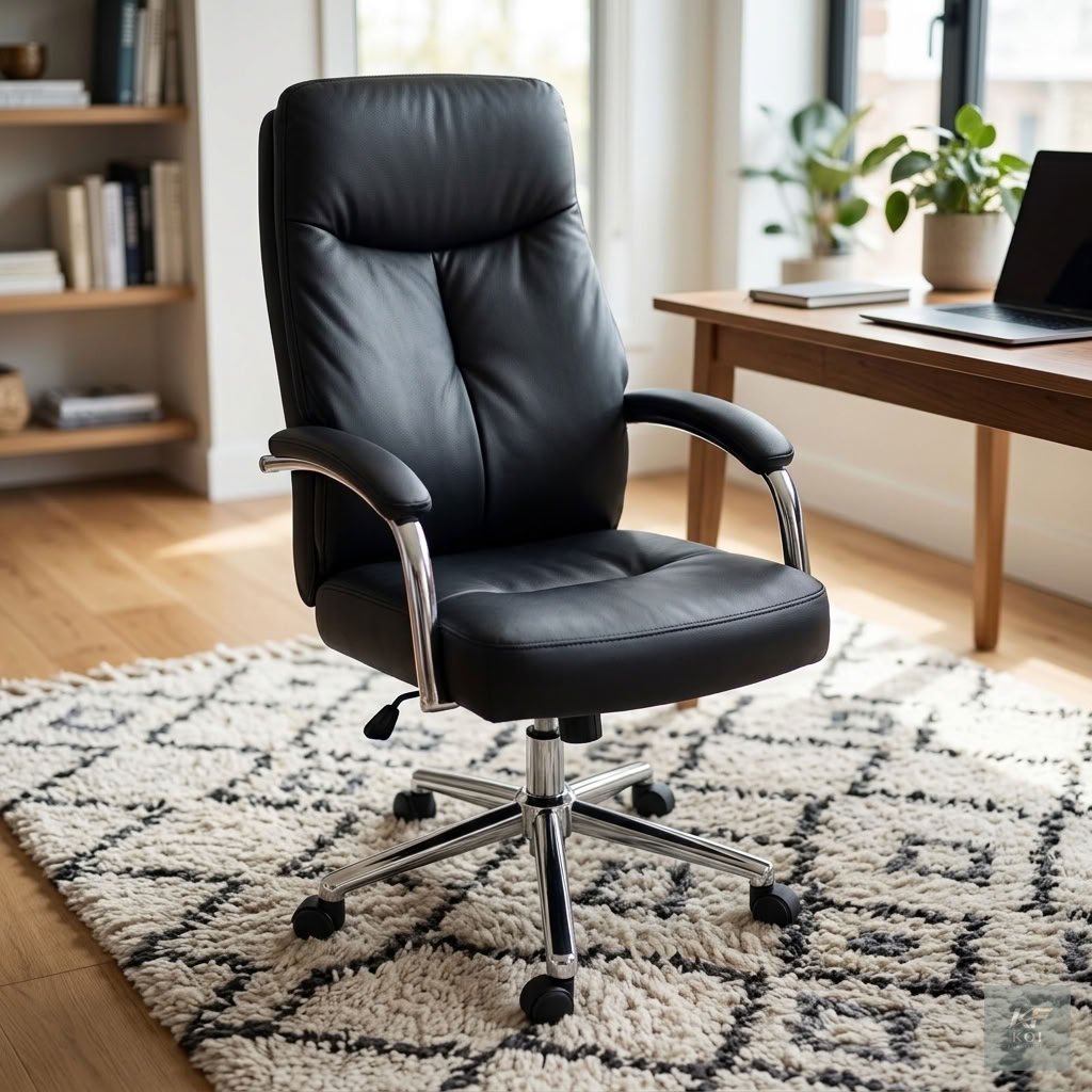 black executive high-back leather office chair, black leather executive office chair, high-back executive chair Kenya, black leather office chair Nairobi, premium executive swivel chair, ergonomic hig