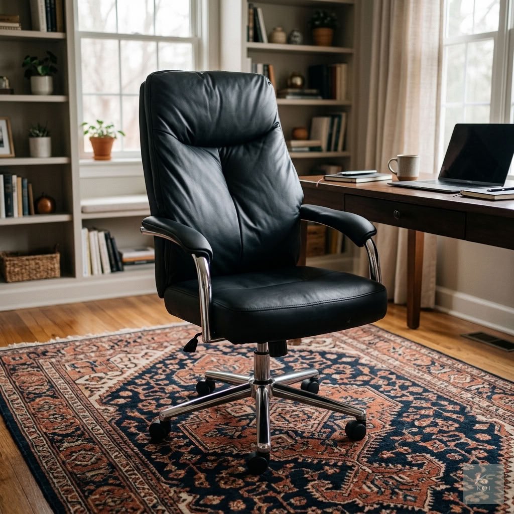 black executive high-back leather office chair, black leather executive office chair, high-back executive chair Kenya, black leather office chair Nairobi, premium executive swivel chair, ergonomic hig