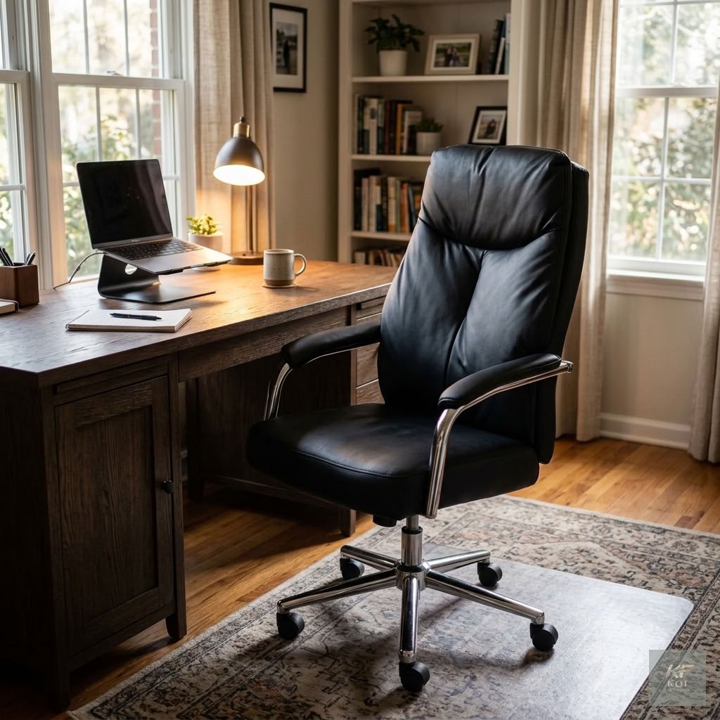 black executive high-back leather office chair, black leather executive office chair, high-back executive chair Kenya, black leather office chair Nairobi, premium executive swivel chair, ergonomic hig