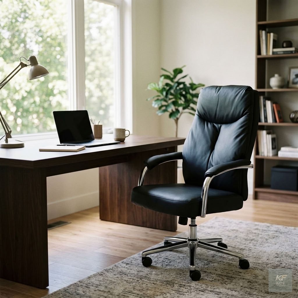 black executive high-back leather office chair, black leather executive office chair, high-back executive chair Kenya, black leather office chair Nairobi, premium executive swivel chair, ergonomic hig