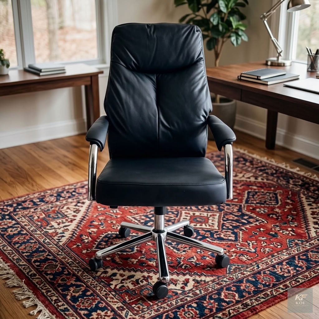 black executive high-back leather office chair, black leather executive office chair, high-back executive chair Kenya, black leather office chair Nairobi, premium executive swivel chair, ergonomic hig