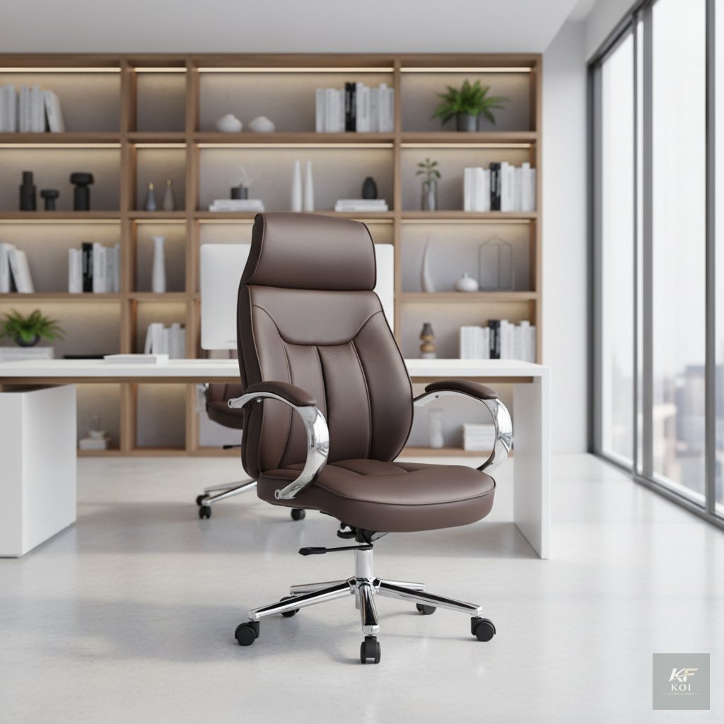 brown executive high-back leather office chair, brown high-back executive chair, brown leather executive office chair, high-back leather office chair, executive leather office chair, brown executive c