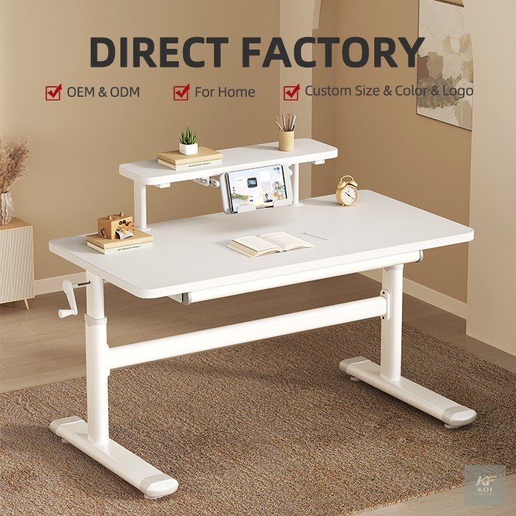 White Manual Adjustable Home Office Desk 6