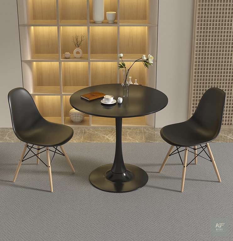 modern 3-piece round black dining set, 3-piece black dining set, modern round dining table set, black round dining table with chairs, 3-piece dining table and chairs, compact dining set Kenya, round b