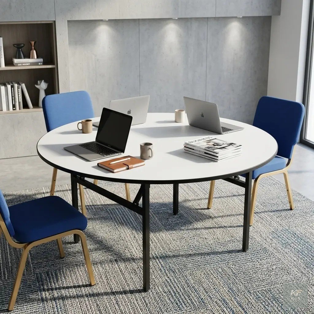 modern round folding conference table, round folding conference table Kenya, modern circular conference table, foldable round meeting table Nairobi, portable conference table Kenya, round foldable off