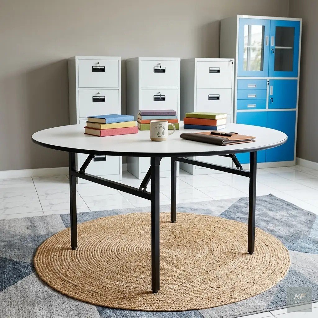 modern round folding conference table, round folding conference table Kenya, modern circular conference table, foldable round meeting table Nairobi, portable conference table Kenya, round foldable off