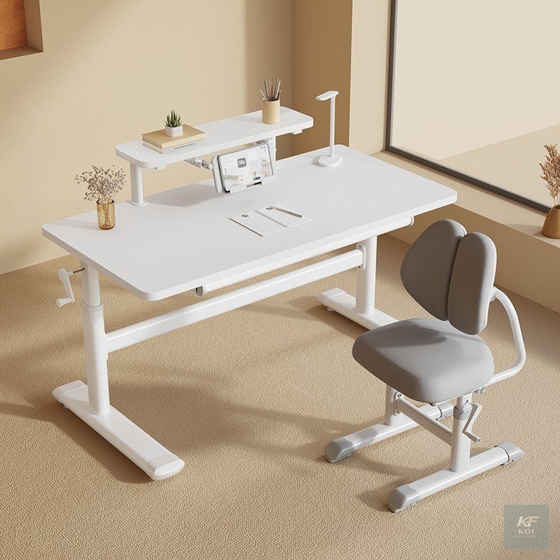 White Manual Adjustable Home Office Desk