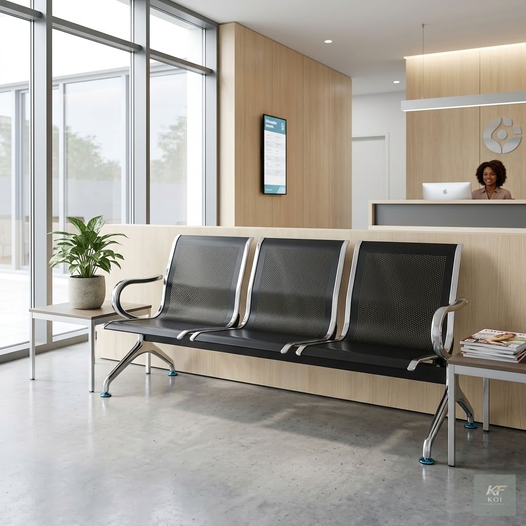 LIFT 3-link metallic waiting bench LIFT 3-link metallic waiting bench, 3-seater metallic waiting bench, three-link waiting bench, metal waiting room bench, 3-seat office waiting bench,