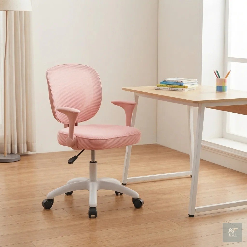 pink and white ergonomic kids' chair, pink and white children's office chair, ergonomic kids' study chair, pink study chair for children, adjustable kids' desk chair, children's computer chair Kenya,