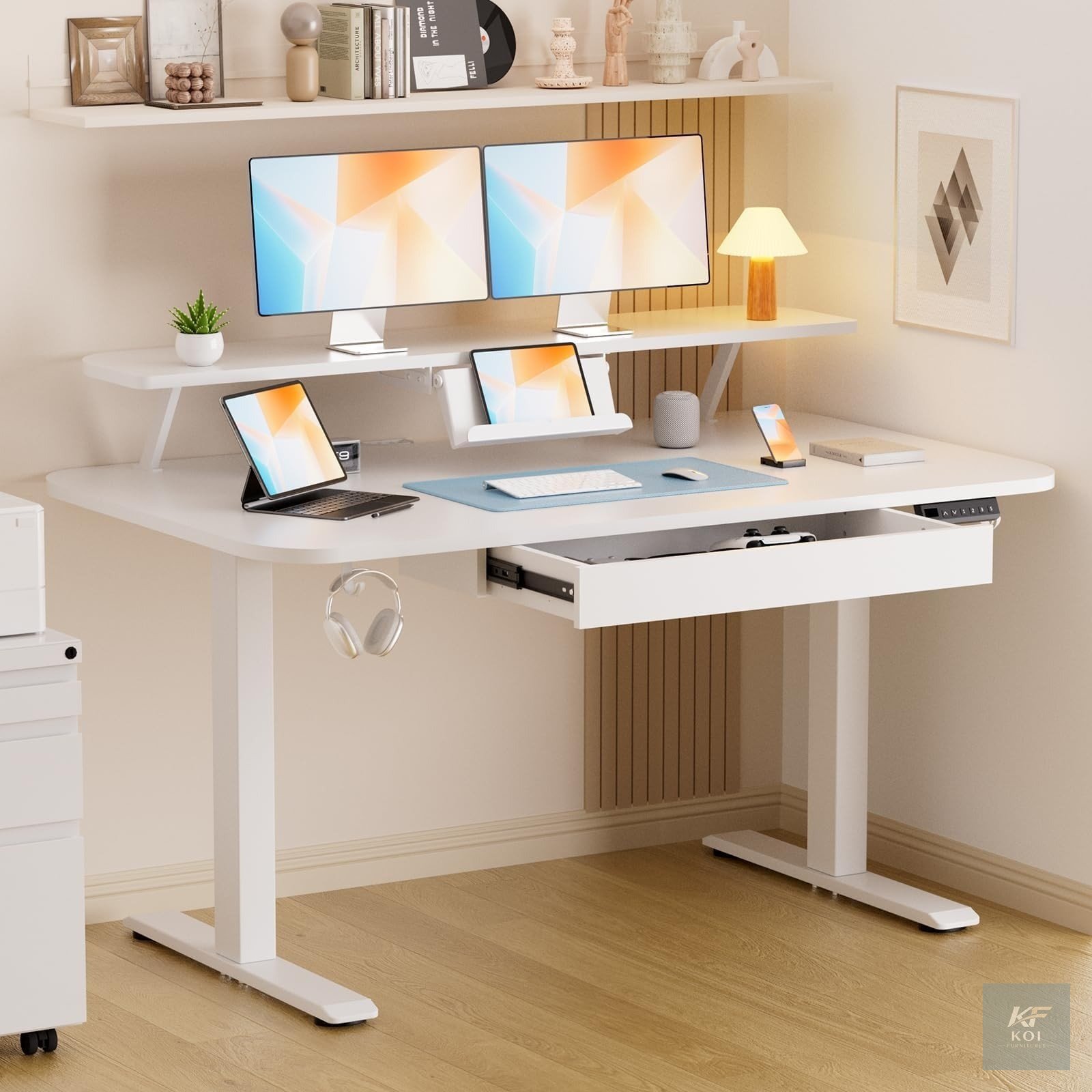 White Manual Adjustable Home Office Desk 3