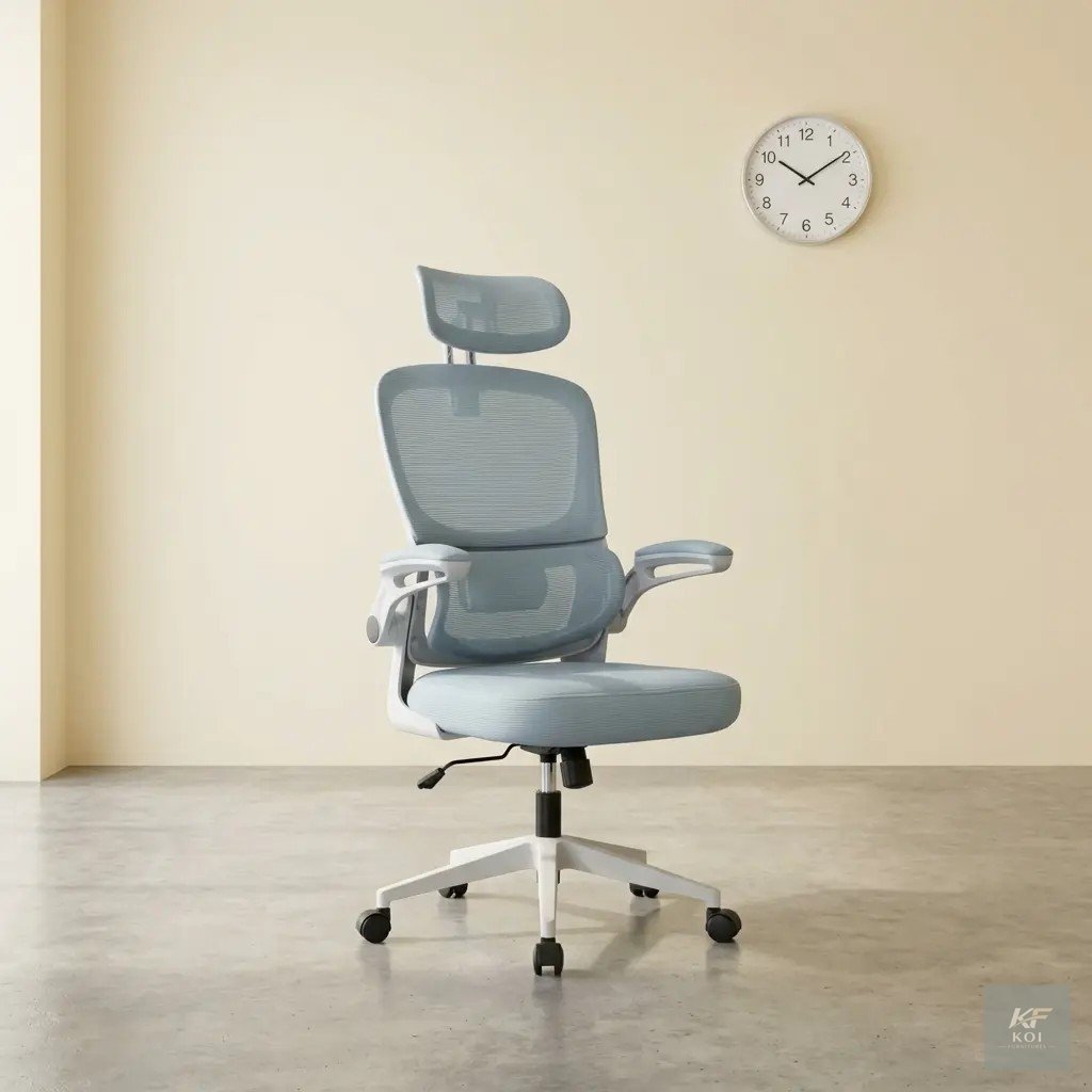 white and grey ergonomic mesh office chair, white and grey office chair, ergonomic mesh chair Kenya, modern white ergonomic office chair, grey mesh office chair Nairobi, adjustable ergonomic office ch