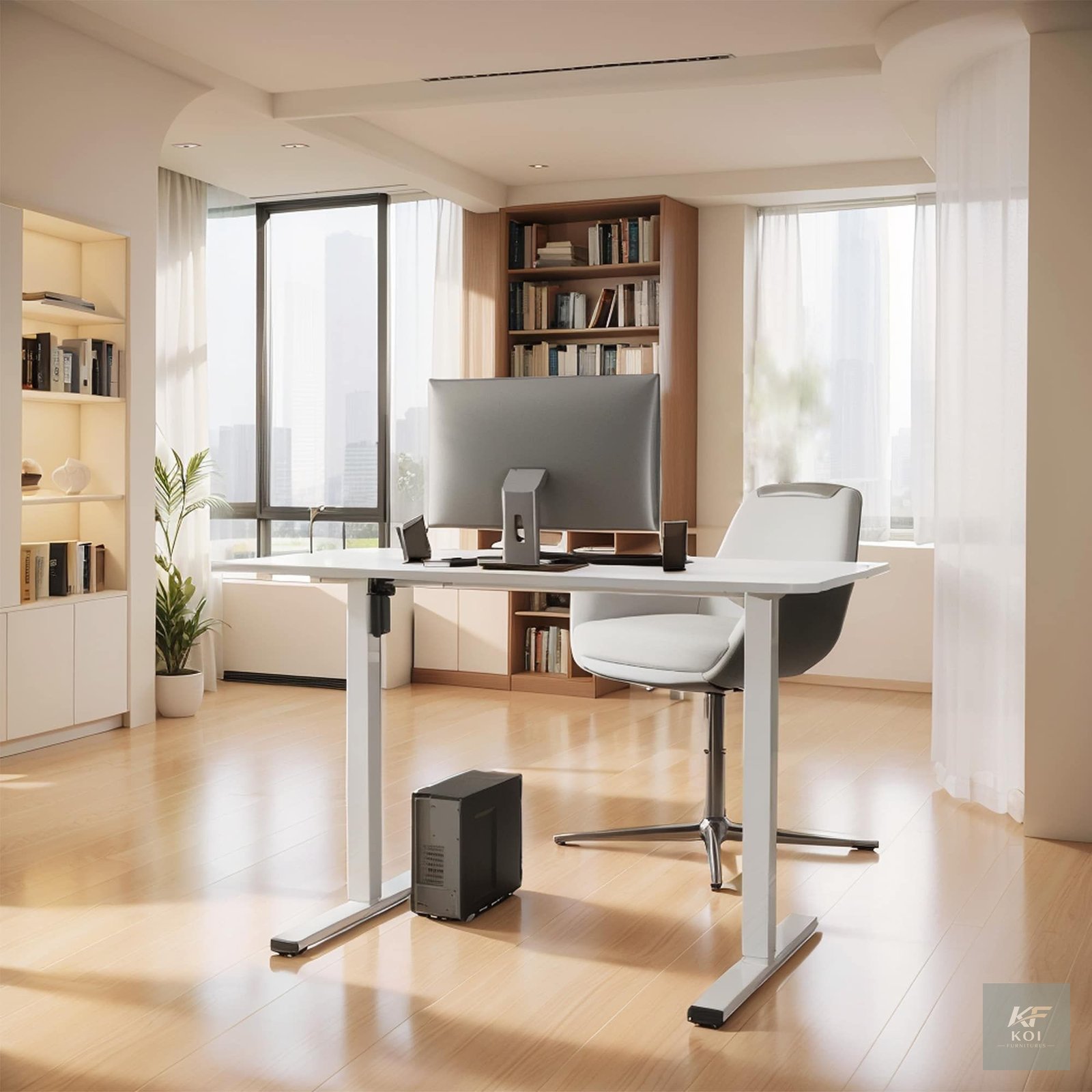 white electric height-adjustable standing desk, white electric standing desk, electric height adjustable desk, white height adjustable desk, white sit stand desk, electric standing office desk, motori