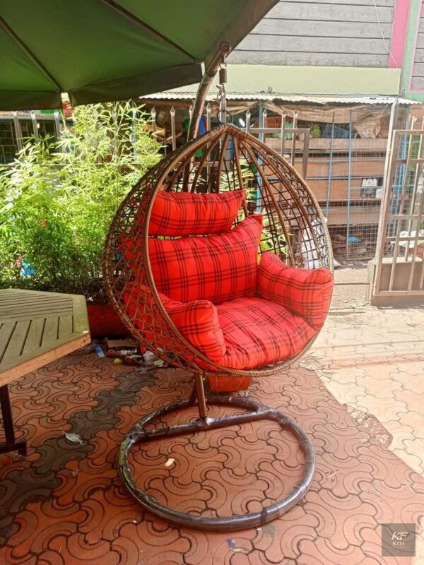 white rattan egg swing chair, white egg swing chair Kenya, rattan hanging chair Nairobi, white outdoor egg chair, modern rattan swing chair, wicker egg chair Kenya, hanging basket chair Nairobi, white