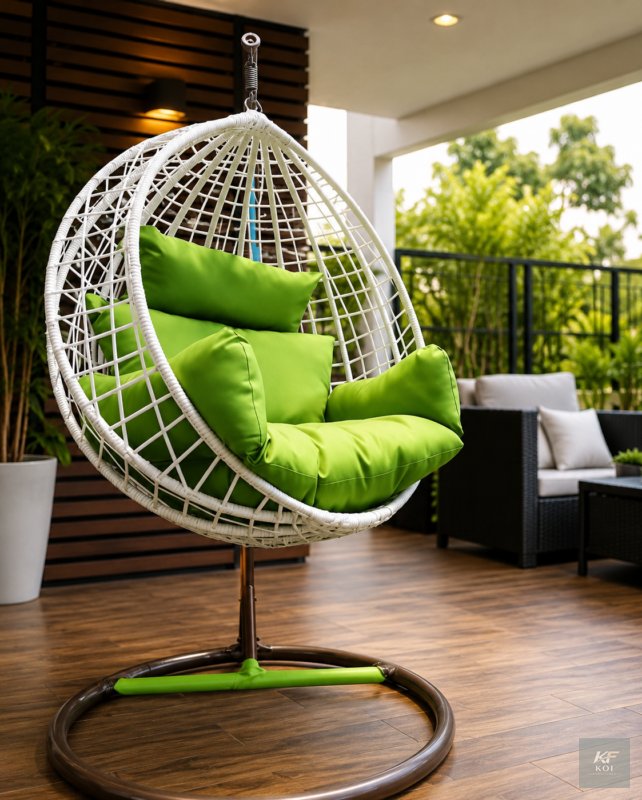 white rattan egg swing chair, white egg swing chair Kenya, rattan hanging chair Nairobi, white outdoor egg chair, modern rattan swing chair, wicker egg chair Kenya, hanging basket chair Nairobi, white
