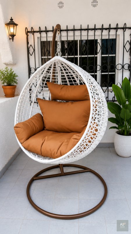 white rattan egg swing chair, white egg swing chair Kenya, rattan hanging chair Nairobi, white outdoor egg chair, modern rattan swing chair, wicker egg chair Kenya, hanging basket chair Nairobi, white