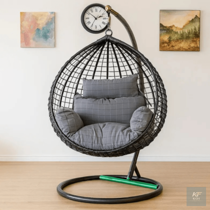 white rattan egg swing chair, white egg swing chair Kenya, rattan hanging chair Nairobi, white outdoor egg chair, modern rattan swing chair, wicker egg chair Kenya, hanging basket chair Nairobi, white