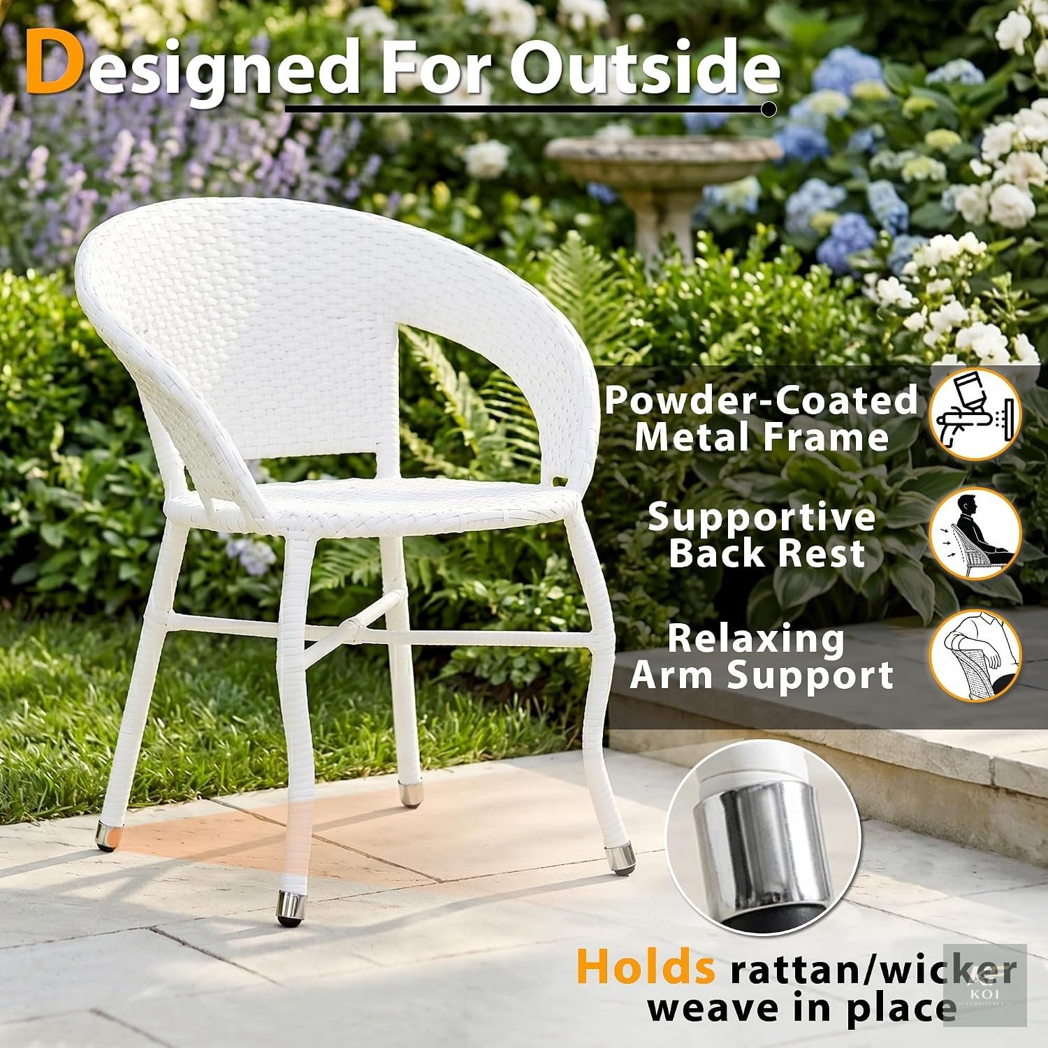 white woven rattan outdoor armchair, white rattan armchair, woven rattan outdoor chair, white outdoor armchair, rattan patio chair, woven outdoor chair, modern rattan armchair, contemporary outdoor ar